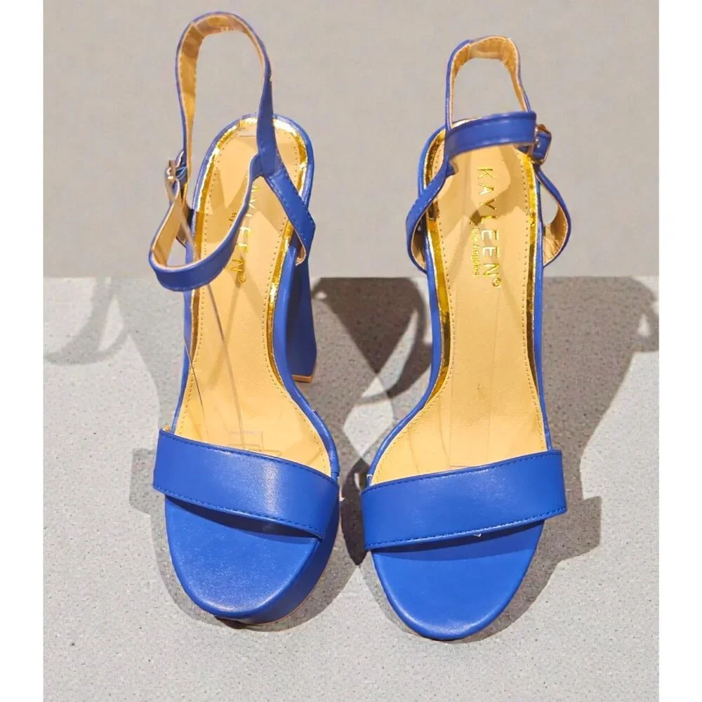 Blue Platform High Heel Ankle Strap Sandals